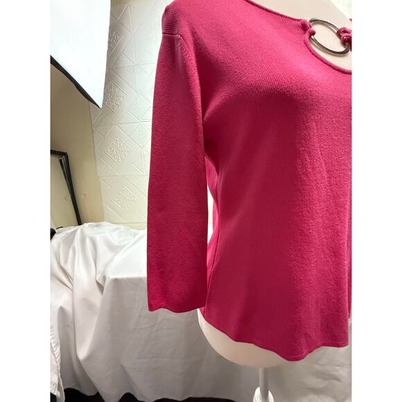 KIKIT Maurice Sasson Knit top Small Pink Silver ring sweater 3/4 sleeve - Picture 4 of 10